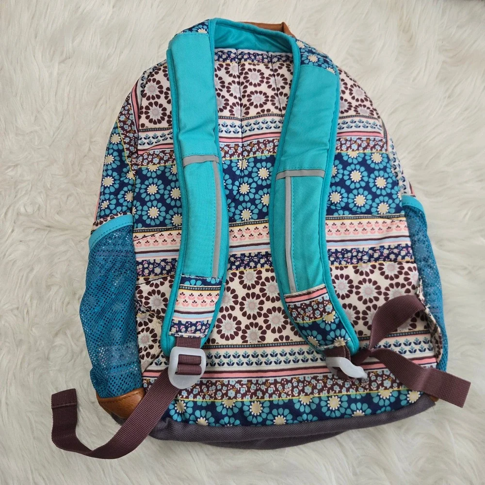 Garnet Hill Kids Floral Boho Backpack Blue Pink Monogram School Bag 17in